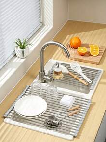 1Pc/2Pcs Foldable Metal Sink Drying Rack, Silicone Wrapped Edges To Prevent Scratches, Retractable Storage Draining Basket For Dishes, Fruits And Vegetables, Easy Installation, Suitable For Draining And Storage Above Kitchen Sink. - Random Color - View 4