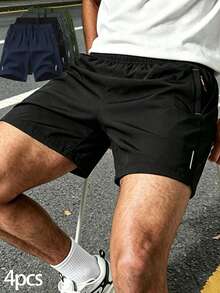 4 piezas/Paquete Pantalones cortos estilo novio para hombre con tira reflectante y cordón interno, longitud hasta la rodilla, para entrenamiento, deportes al aire libre, colores surtidos de verano - Dorado - Ver 2