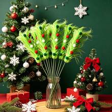 10pcs Long Furry Christmas Decorative Picks, Green Fur Bendable Holiday Decor - Multicolor - View 4