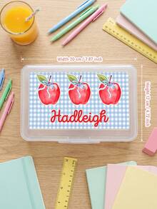 1pc Custom Text Transparent Pencil Box, Personalized Stationery Organizer, Cute Gingham Striped Pattern Hard Plastic Pencil Case, Back To School Supplies - Multicolor - View 6