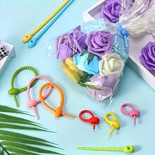 100pcs Multicolor Silicone Zipper Tie Keychains, Reusable Adjustable Cable Organizer Straps, Multi-Purpose Twist Ties Food Storage Bag Clips, Suitable For Earphone Cables, Home Kitchen Office Travel, Durable Soft Desktop Storage Supplies, Assorted Colors - Multicolor - View 4