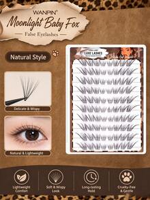 WANPIN WAN PIN Moonlight Fox 80 Clusters False Eyelashes, 9-13mm Natural C-Curl Cluster Lashes, Mixed Length Fine & Dense Style, Lightweight Seamless Look, Glue-Free Option, Comfortable Wear, Suitable For Daily Natural Eye Makeup - C - View 11