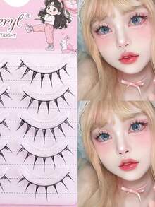 5 Pasang Bulu Mata Palsu Angel, Bulu Mata Palsu Gaya Peri Anime, Gaya Riasan Mata yang Halus dan Tajam, Nyaman dan Realistis, Ringan dan Lengkung, dengan Ujung dan Bulu Mata Bawah, Cocok untuk Riasan Sehari-hari - Hitam - View 2
