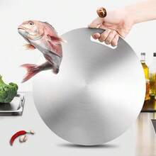 1pc Outdoor Kitchen Stainless Steel Cutting Board, Pizza Cutting Board, Stainless Steel Round Cutting Board, Dishwasher Double-Sided Pizza Meat Fruit Vegetable Cutting Board, Kitchen Accessory, Reusable - Silver - View 4