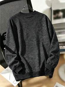 Boys Vintage Style Crew Neck Sweatshirt, Comfortable Soft Children's Clothing, Rabbit Pattern Print, Suitable For Autumn/Winter Wear - Black - View 3