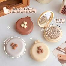 1pc Cute Foldable Air Cushion Hair Brush With Mirror, Portable Mini Compact Massage Comb, Suitable For Women - A - View 3
