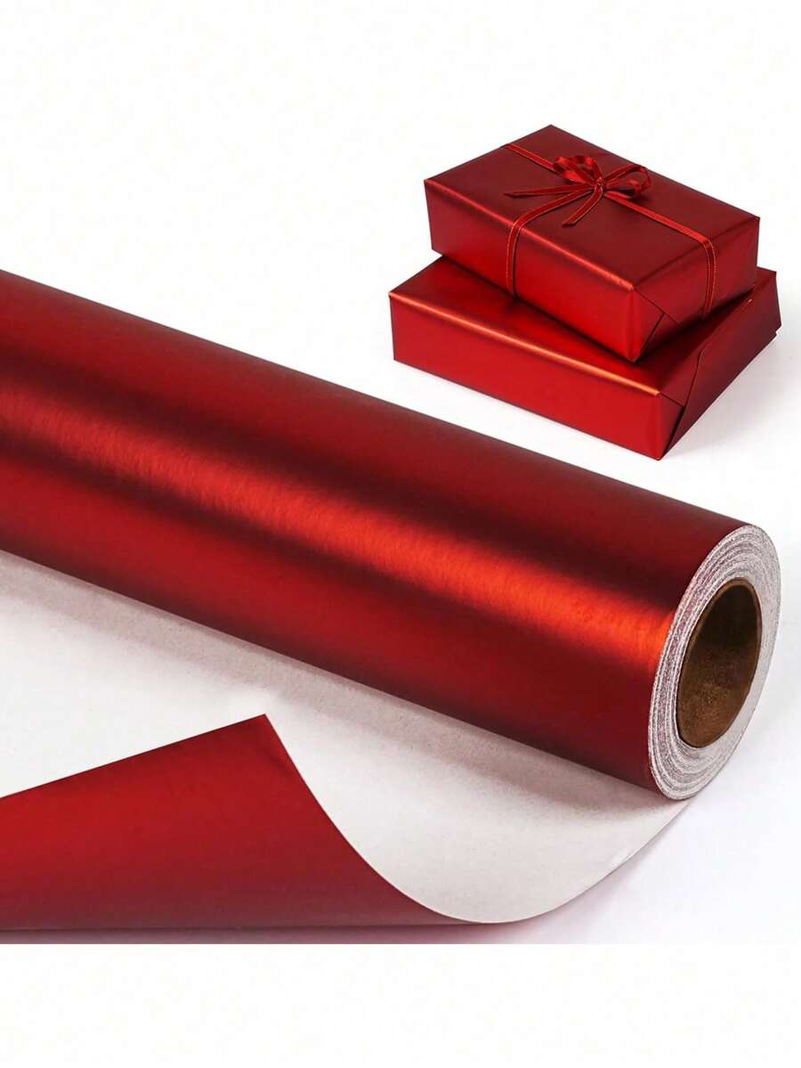 1 rollo de papel de regalo con textura metálica mate, rojo navideño puro, adecuado para bodas, Día de San Valentín, cumpleaños, Navidad y envoltura de ramos DIY; papel de regalo navideño con textura metálica, también adecuado para decoraciones navideñas DIY (como empaque de adornos); diseño mate de unicolor, adecuado para Halloween, decoraciones de Acción de Gracias y escenas de otoño/invierno.