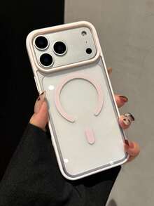 Funda protectora transparente con marco rojo brillante y carga magnética suave | Compatible con MagSafe, ultra delgada y resistente a golpes, adecuada para iPhone - Rosa - Ver 1