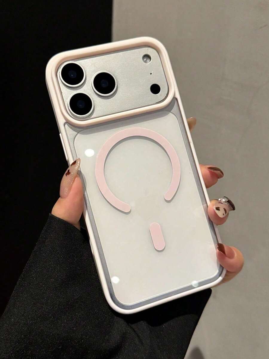 Funda protectora transparente con marco rojo brillante y carga magnética suave | Compatible con MagSafe, ultra delgada y resistente a golpes, adecuada para iPhone - Rosa - Ver 1