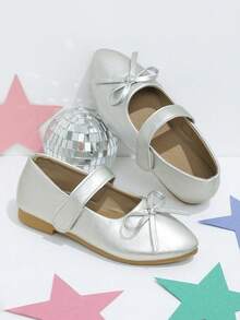 Girls' Silver Shiny Bow Mary Jane Flats, Gentle Sweet Princess Style, Suitable For All Seasons, School And Party Wear - Silver - View 6