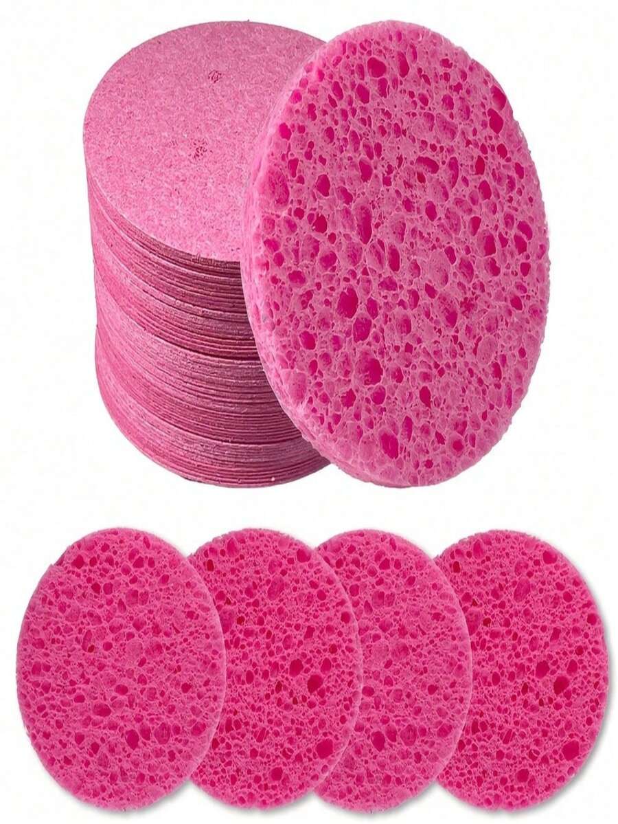 30pcs Round Facial Sponges, Compact Cleansing Sponges For Makeup Removal, Exfoliation And Cleaning, Suitable For Travel Use
