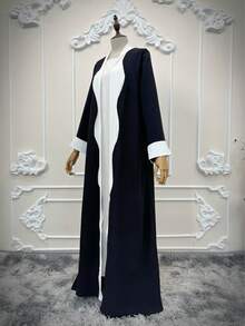 Hafizah Black And White Patchwork Fashion Long Robe Coat Fall - Black - View 8