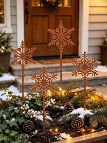 1 Set Christmas Garden Decor Stakes, Alternating Hollow Snowflake Design, Suitable For Christmas And Winter Themed Yard And Garden Decoration, Applicable To Patio, Guest Room And Outdoor Party - A - View 7