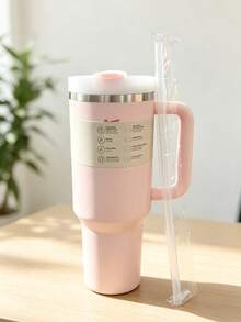 New Flat Bottom Cup With Handle And Straw 40oz | Travel Cup Holder | Insulated Stainless Steel Cup | - Multicolor 40oz - View 16