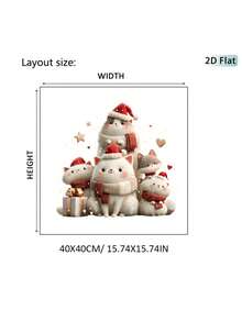 1pc 2D Flat Wall Sticker, Cute Fluffy Cat Wearing Christmas Hat And Red Knitted Scarf, Gift Box, Heart, Star, Snowflake Pattern, Suitable For Living Room, Bedroom, Christmas Home Decor - Christmas Decorations - View 6