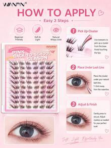 WANPIN WAN PIN School Girl 10-Row Large Capacity Cluster False Eyelashes, 9-12mm C Curl Natural Slim Style, Mixed Length Segmented Lashes, 3D Voluminous Layered Design, Glue-Free Option, Easy To Wear, Suitable For Daily Eye Makeup - C - View 3