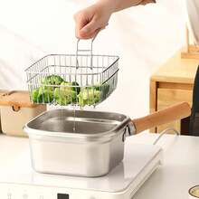 Square Deep Fryer With Frying Basket, Wooden Handle Stainless Steel Mini Fryer, Detachable Handheld Basket Design, Multi-Functional Deep Mini Fryer, Oil-Saving Small Fryer, Suitable For Frying Onion Rings, French Fries, Chicken Nuggets, Snacks, Compatible With Induction Cooktop And Open Flame, Home Kitchen Frying Tool, Oil Filtration Integrated Pot, Portable Small Deep Fryer, Kitchen Frying Cooking Tool, Family Fried Chicken, Fried Shrimp, Fried Food Dedicated Cookware - View 6