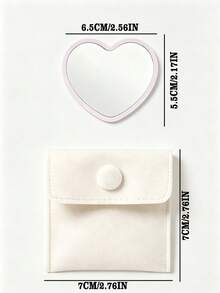8/2pcs Heart-Shaped Makeup Mirror & Cosmetic Storage Bag Set, White Glass Makeup Mirror With Elegant Makeup Bag, Portable Heart-Shaped Mirror For Touch-Ups, Velvet Snap Button Storage Bag Jewelry Pouch - Multicolor - View 6