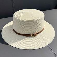 1pc Summer Sunhat For Women, British Style Flat Top Hat With UV Protection - Straw Hat - View 10