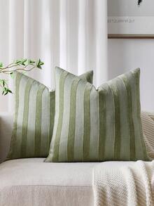 1pc Cream White Raised Stripe Cushion Cover (Pillow Insert Not Included), Modern Soft Chenille Vintage Texture Decorative Pillow Sham For Home Sofa, Bedroom, Decor, All Season - Cream White - View 11
