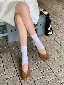 女款平底分趾瑪麗珍芭蕾舞鞋，附蝴蝶結，低鞋幫，通勤樂福鞋，秋季 - 棕色 - 查看 6