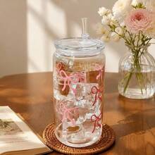 1pc 16oz/480ml Large Capacity Bow Pattern Cup With Lid And Straw, Portable Beverage Juice Cup For Outdoor Travel, Summer Winter Drinkware, Birthday Holiday Party Gift - Multicolor - View 7