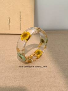 1pc European & American Exaggerated Large Rivet Daisy Resin Bracelet, INS Punk Western Cowboy Personalized Geometric Round Asymmetric Bangle Jewelry, Versatile Women's Accessory - Multicolor - View 8