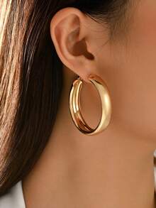 1 Pair Fashion Metallic Glossy Design Round Hoop Earrings Suitable For Women's Daily Street Style Party Vacation Beach Wear - Gold - View 2