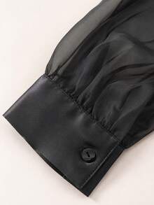 Women's Fashionable Elegant Versatile Classic Black Semi-Sheer Chiffon Blouse, Spring/Summer - Black - View 4