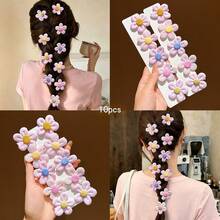 10pcs Colorful Sweet Style Flower Hair Clips For Daily Wear - Multicolor - View 10