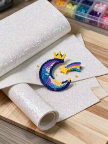 Pink & White Fine Glitter Heat Transfer Fabric, Artificial Leather Sheets For Bean Patchwork DIY - Multicolor - View 4