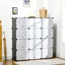 صندوق تخزين الأحذية مع 12 مكعب وحدة رفوف معيارية DIY مع أبواب بلاستيك وفولاذ أسود+أبيض 125 * 32 * 125 سم - أسود - مشاهدة 2