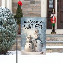 Winter Snowman Garden Flag: Single-Sided Seasonal Decor (12x18 Inches), Rustic Style, Christmas, Thanksgiving, Halloween, Single-Sided Print, Flag Pole Not Included (Flag Only) - A - View 2