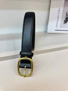 2件組黑色與咖啡色女款極簡時尚休閒PU皮革裝飾腰帶，適用牛仔褲 - 黑色+咖啡色 - 查看 4