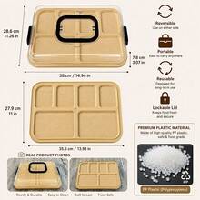 REXMOLI Plastic Handheld Multi-Purpose Serving Tray With Transparent Lid - Upgraded PP Material, Lightweight, Durable And Easy To Clean, 5 Compartment Charcuterie Board - Snack Tray - Portable Meal Tray, Reusable Snack Tray, Suitable For Storing Cheese, Fruit, Crackers, Appetizers, Parties, Picnics, Kitchen And Holiday Gatherings, Christmas Gift Party Carry Tableware - View 8