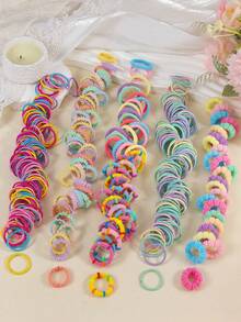 863pcs Shiny Plush Girls Hair Accessories Set, Including Sequin Butterfly Plush Hair Clips, Starfish/Bow/Flower Hair Clips, Star Snap Clips, Mini Claw Clips, Rabbit/Butterfly Hair Ties, Bamboo Joint Towel Ring Ruffled Elastic Hair Bands And TPU Rubber Bands, Suitable For Daily, Party, Travel Use - Multicolor - View 8
