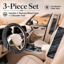 3PCS Bohemian Style Car Interior Set, Includes 1 Car Steering Wheel Cover And 2 Shoulder Covers, Breathable And Comfortable, Suitable For All Seasons, Fits Most Cars - Multicolor - View 14