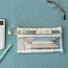 Korean Style Transparent Double Layer Mesh Pencil Case Storage Bag Student Exam Portable Pencil Pouch Large Capacity Makeup Bag - Multicolor - View 4