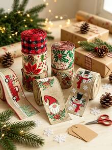 1pc Christmas Decoration Christmas Snowman Ribbon Christmas Ribbon Christmas Tree Decoration Ribbon Gift Decoration Ribbon, Decorative Wrapping Accessory, Gift Wrapping Band, Suitable For Christmas Celebration, Holiday Party, Home Decoration Gifts - Multiple Styles - View 6