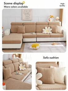 1pc Solid Color Jacquard Velvet Wheat Pattern Anti-Scratch Universal Sofa Cover, Hat-Style Sofa Slipcover, Elastic Stretch Sofa Protector, Modern Minimalist L-Shaped Non-Slip Sofa Cover, 1/2/3/4 Seater Sofa Cover For Living Room - Brown - View 8