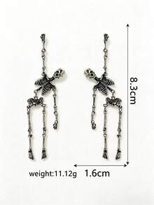 3pcs Halloween Dark Gothic Punk Skull Earrings & Necklace Set, Includes Skull Dangle Earrings And Skull Palm Spliced Necklace, Suitable For Halloween Party, Rock Music Festival And Subculture Themed Looks, Wearing The Set Enhances Visual Impact, Eye-Catching Accessories, Perfect Gift For Gothic Lovers (Necklace Color Is Gunmetal Black) - Multicolor 3 - View 7
