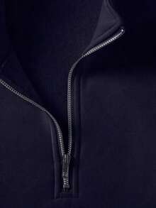 GRDR Sudadera ligera de estilo casual de negocios azul marino con media cremallera y cuello alto, estampado minimalista de caballo blanco en el pecho izquierdo, top de manga larga tipo pullover - Azul Marino - Ver 6