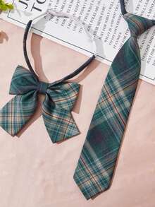 1 Set Women's Classic Striped JK Uniform Academic Style Bow Tie Set, Suitable For School Uniform Wear - Multicolor - View 1