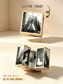 Personalized Custom Creative Magic Cube Photo Frame - DIY Creative Handmade Wooden Souvenir, Unique Foldable Collage Movie Theme Square, Made Of Innovative Materials, Suitable For Parents Celebration Gift, Couples, Friends, Family Creative Gift, Landscape Decoration, Desktop Display, Durable - Multicolor - View 4