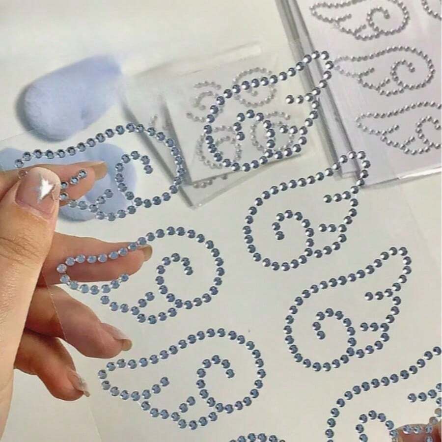 5/3/1pc Korean Silver Wing Rhinestone Stickers - Self-Adhesive Dreamy Cartoon Design, Shiny Wings And Hearts, Rectangular Plastic Decals, Suitable For Scrapbooking, Journals, Planners, Handmade Crafts - Durable Shiny Surface, Single-Use Decorative Stickers - Wings - View 1