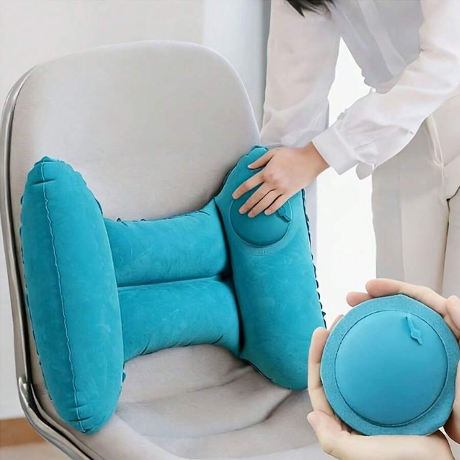 Pump-Action Inflatable Lumbar Support Pillow, H-Shaped Inflatable Cushion, Portable & Foldable, Multi-Use Air Cushion Lumbar Pillow For High-Speed Train, Airplane, Car, Office, Home, Travel - Multicolor - View 1