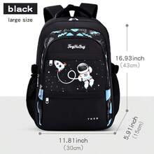 New Student Backpack, Lightweight Double Shoulder Bag For Boys And Girls, Astronaut Design, Large Capacity, Cute College Style - Black - View 12