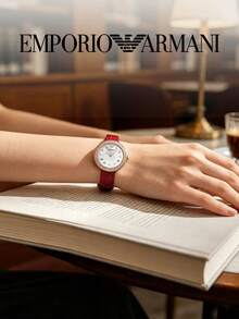 Armani Women's Rosa Series Quartz Watch Crystal Paved Bezel Mother‑Of‑Pearl Dial Wine‑Red Croc‑Embossed Leather Strap Ladies Watch AR11357 - Gold - View 6