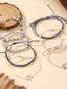 7pcs Handmade Bohemian Beaded Bracelet Set, Decorated With Star Pattern, Multi-Layer Stackable, Suitable For Festivals And Parties - Multicolor - View 5