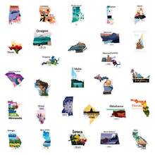 50PCS US Map Stickers, A Set Of Vibrant And Colorful Beautiful Stickers, Suitable For All Kinds Of Holidays, Party, Laptops, Tablet, Skateboards, Journals, Scrapbooks, Water Bottles - Map Of the United States - View 5